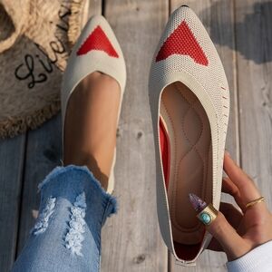 Pointed Toe Mesh Knit Contrasting Print Ballet Flat Casual Loafer Slip-on Shoes
